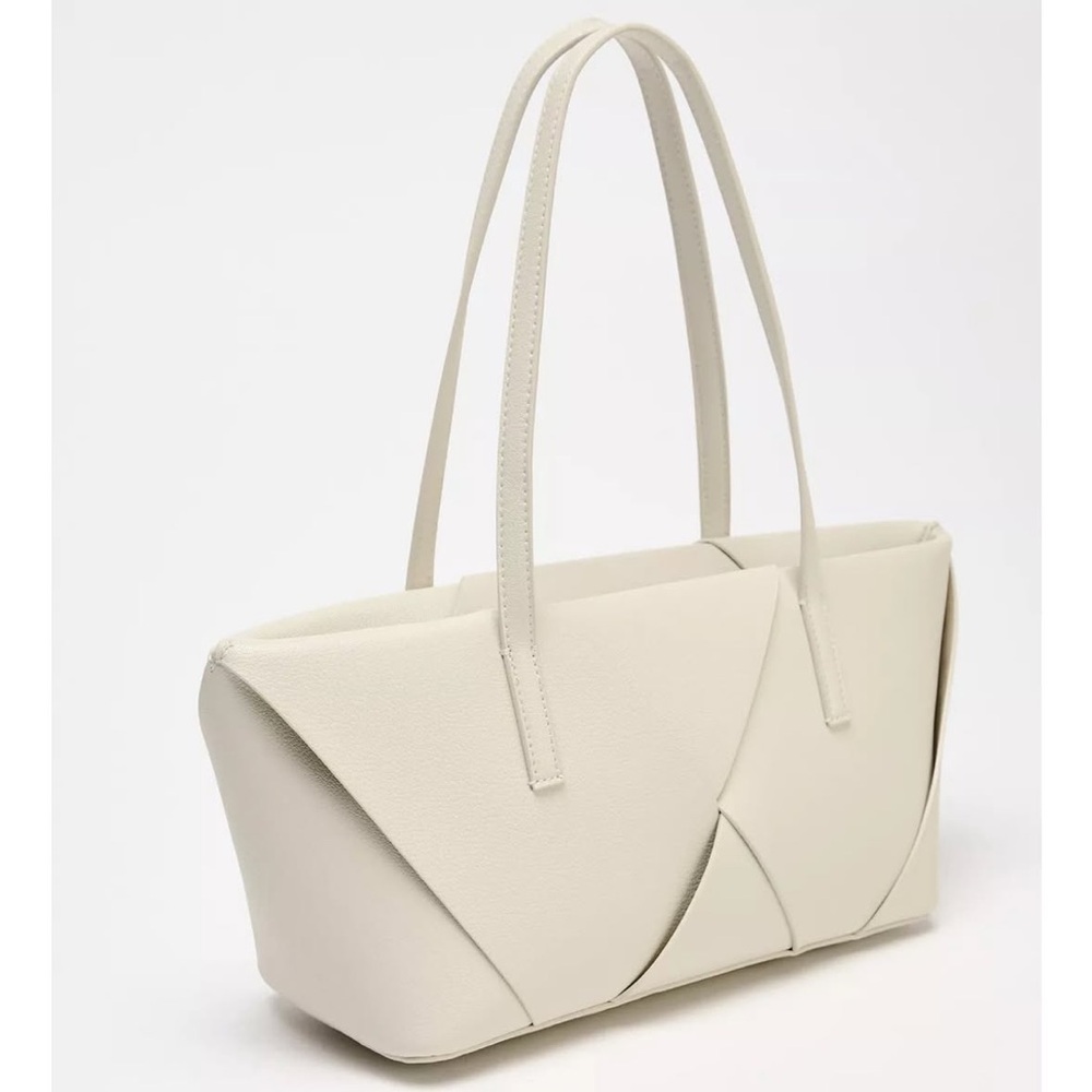 Zara NWT ivory off white woven shoulder purse bag elongated design - Picture 6 of 15